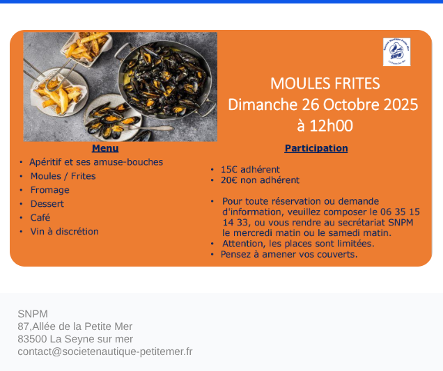 Moules frites Dimanche 26 Octobre 2025